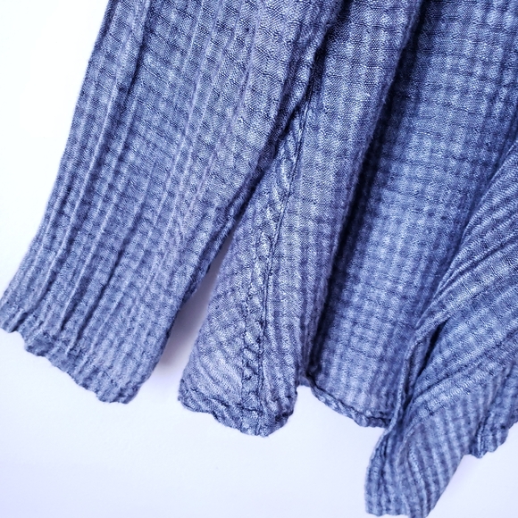 Medium Flax Sheer Linen Blouse Buttoned Deep V Neck Gray Gauzy - Picture 10 of 10